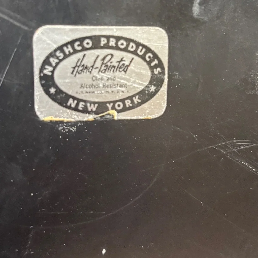 Vtg Nashco Hand‎ Painted Tray Tole Floral Black Octagon Serving Decor